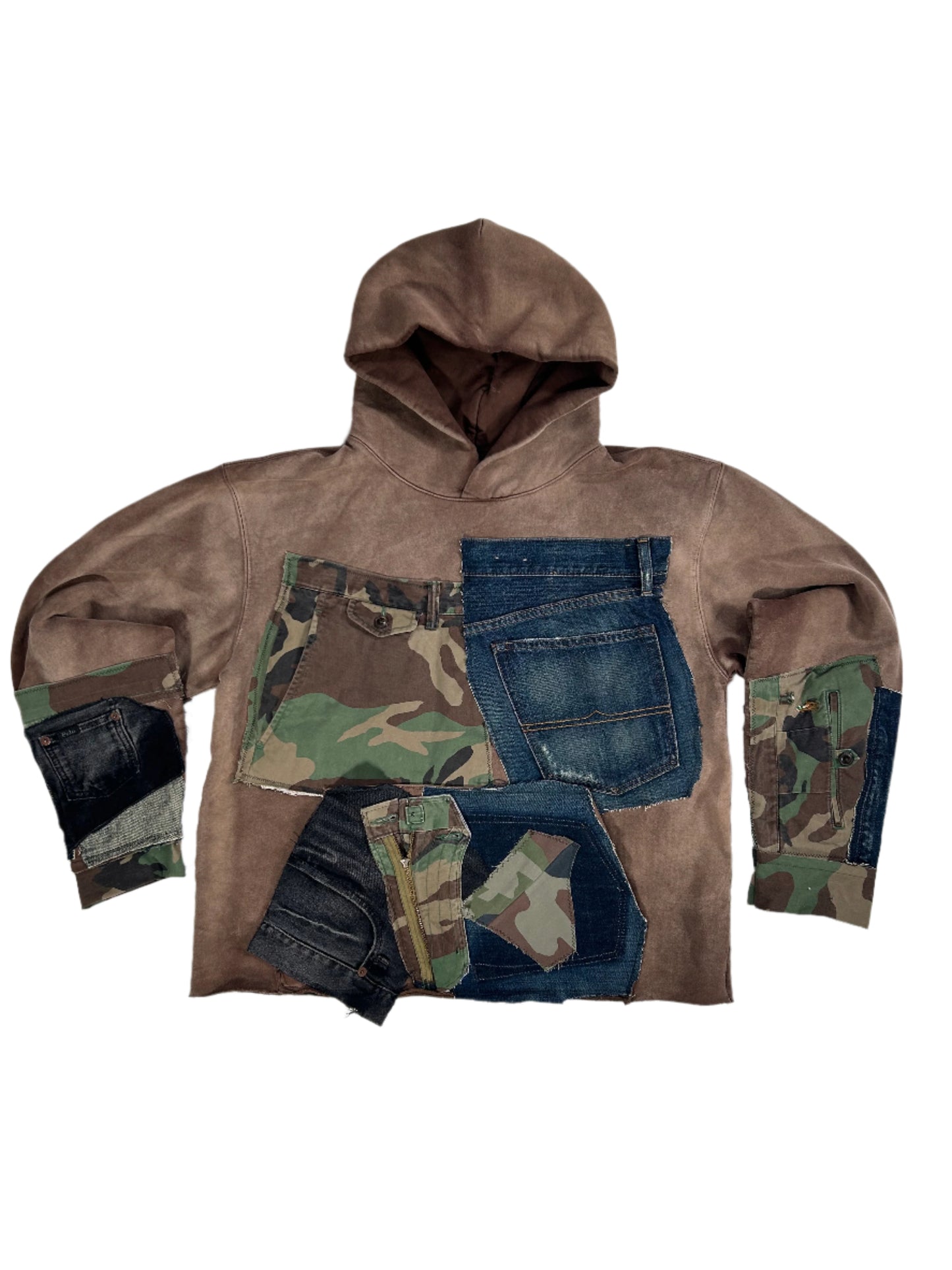 Brown Stone Washed Reworked Hoodie