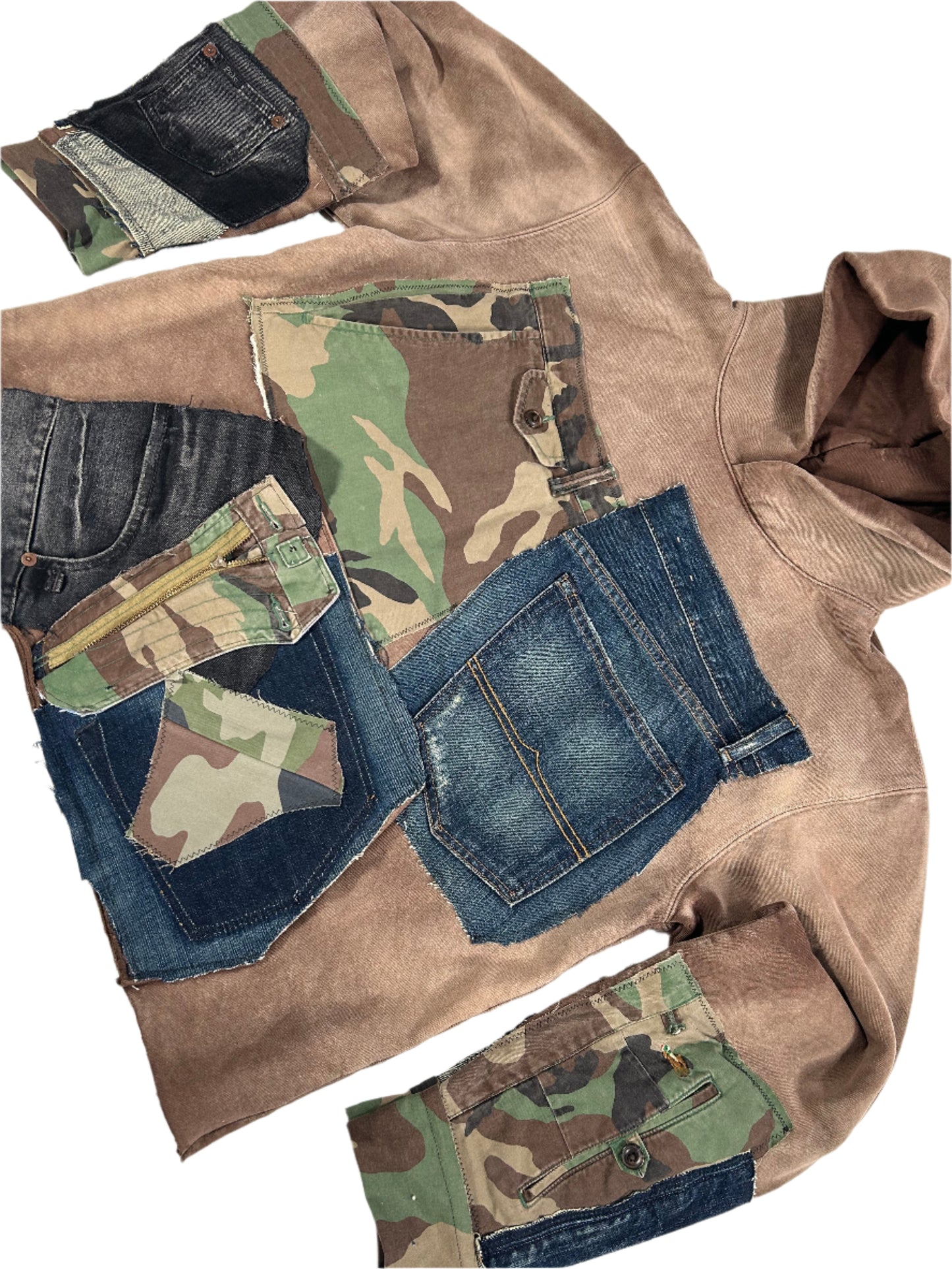 Brown Stone Washed Reworked Hoodie