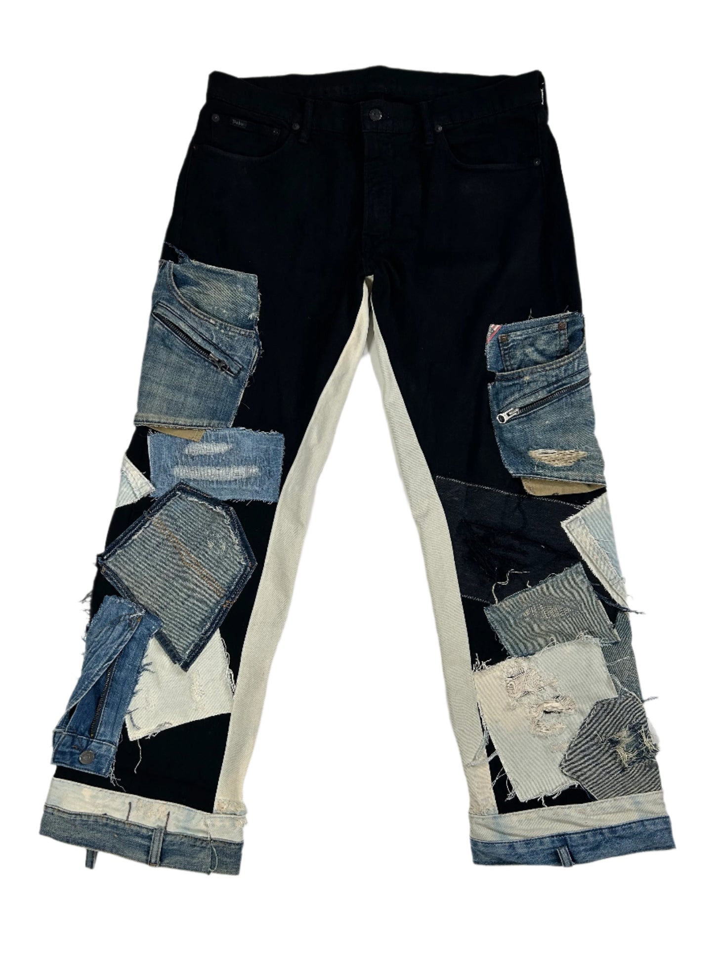 Black Distressed Reworked Flared Denim Jeans