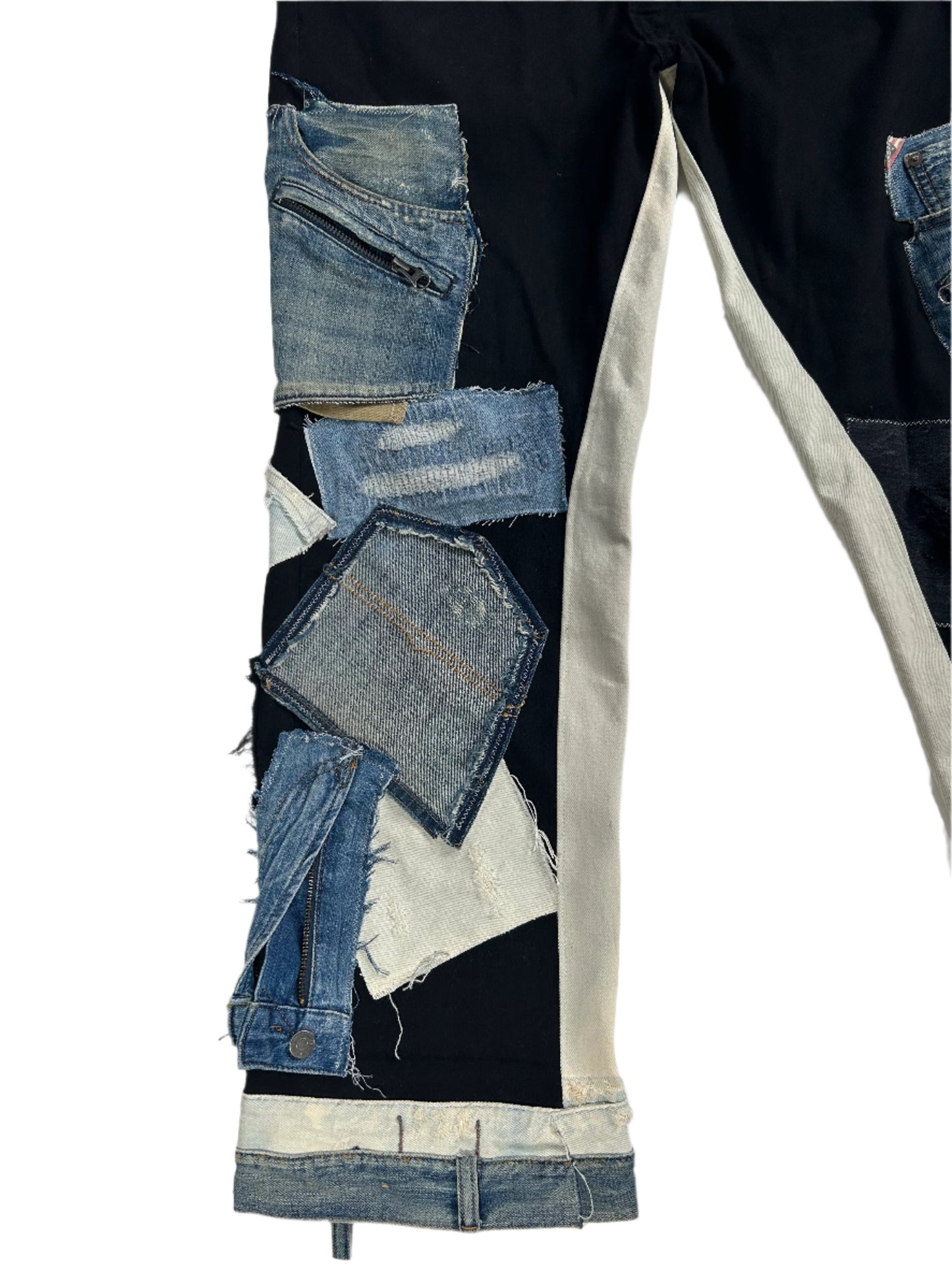 Black Distressed Reworked Flared Denim Jeans
