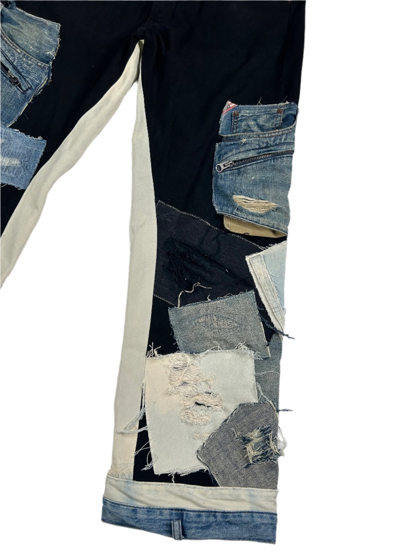Black Distressed Reworked Flared Denim Jeans
