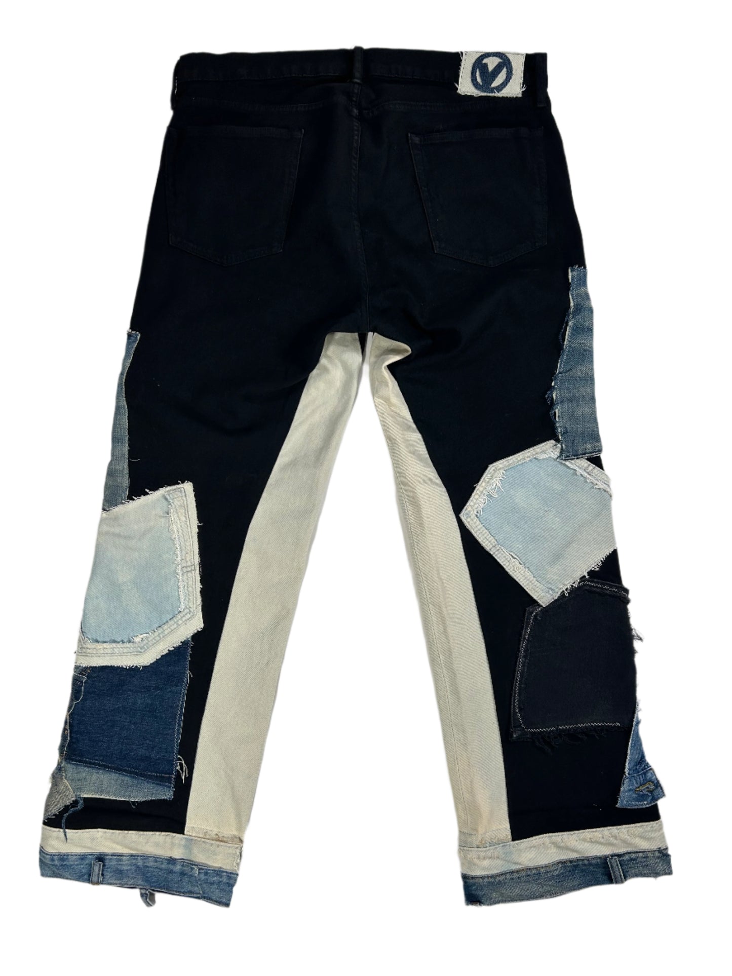Black Distressed Reworked Flared Denim Jeans