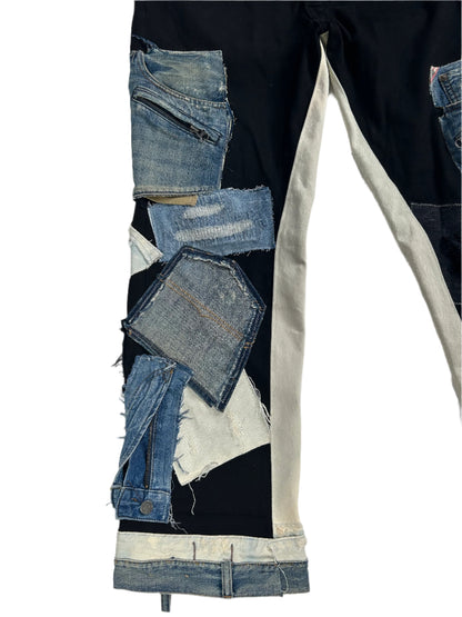 Black Distressed Reworked Flared Denim Jeans