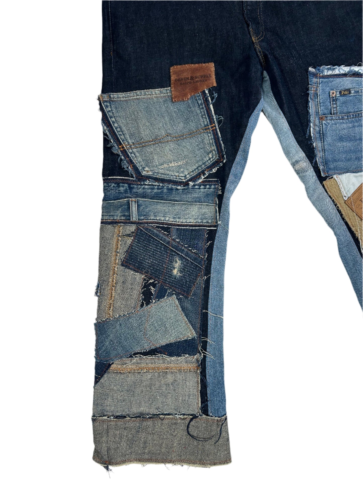 Dark Blue Distressed Reworked Flared Denim Jeans