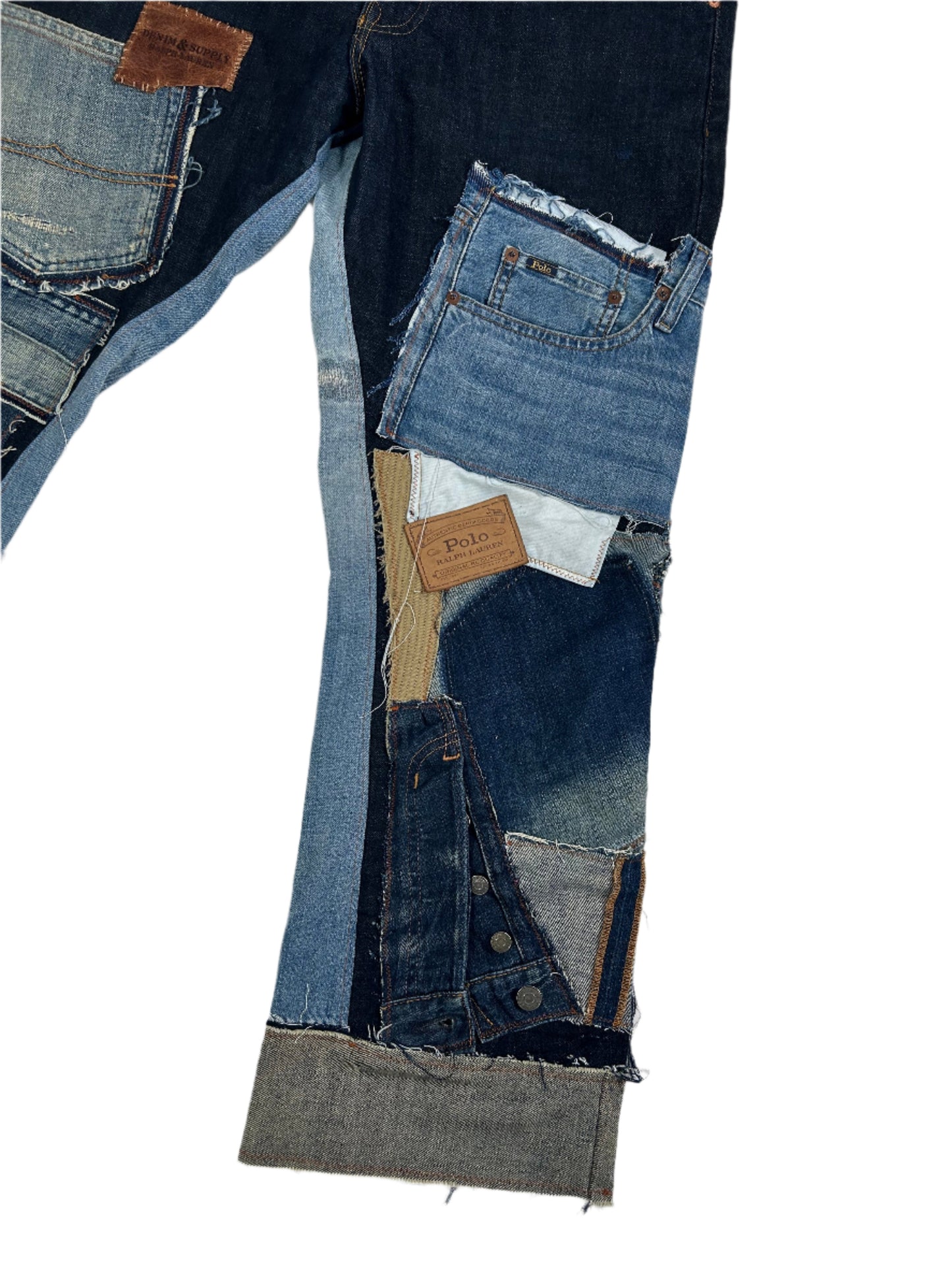 Dark Blue Distressed Reworked Flared Denim Jeans